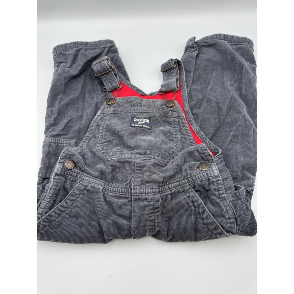 OshKosh B'Gosh VestBak Gray corduroy overalls 24 Mo flannel Red lined classic
